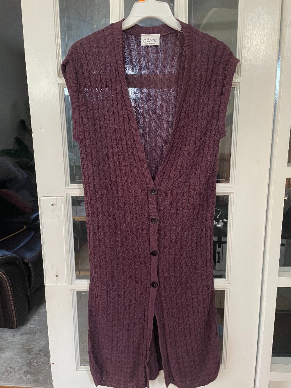 Vintage Classic Size M Cable Knit Longline Sleeveless Cardigan Vest England Made
